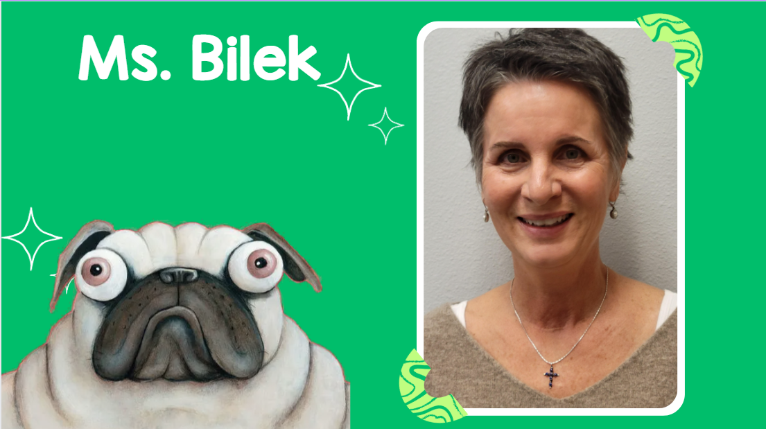 Ms. Bilek and Pig the Pug