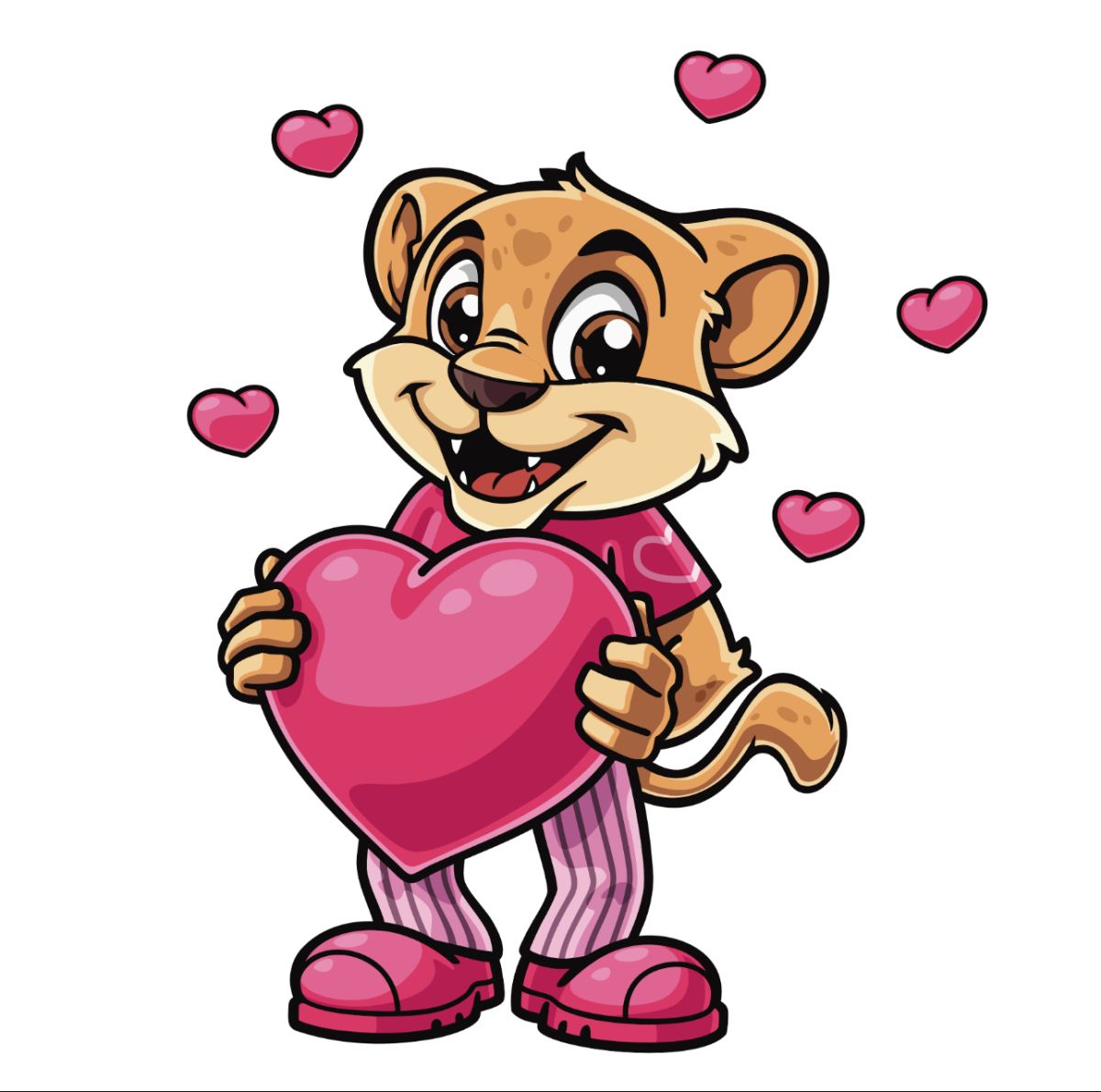 Milo the Mountain Lion holding a heart