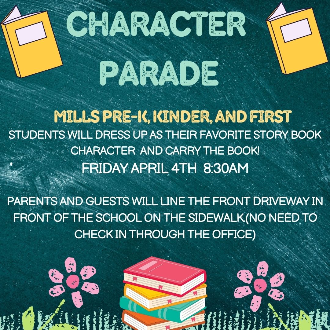 Character Parade on April 4 @ 830am