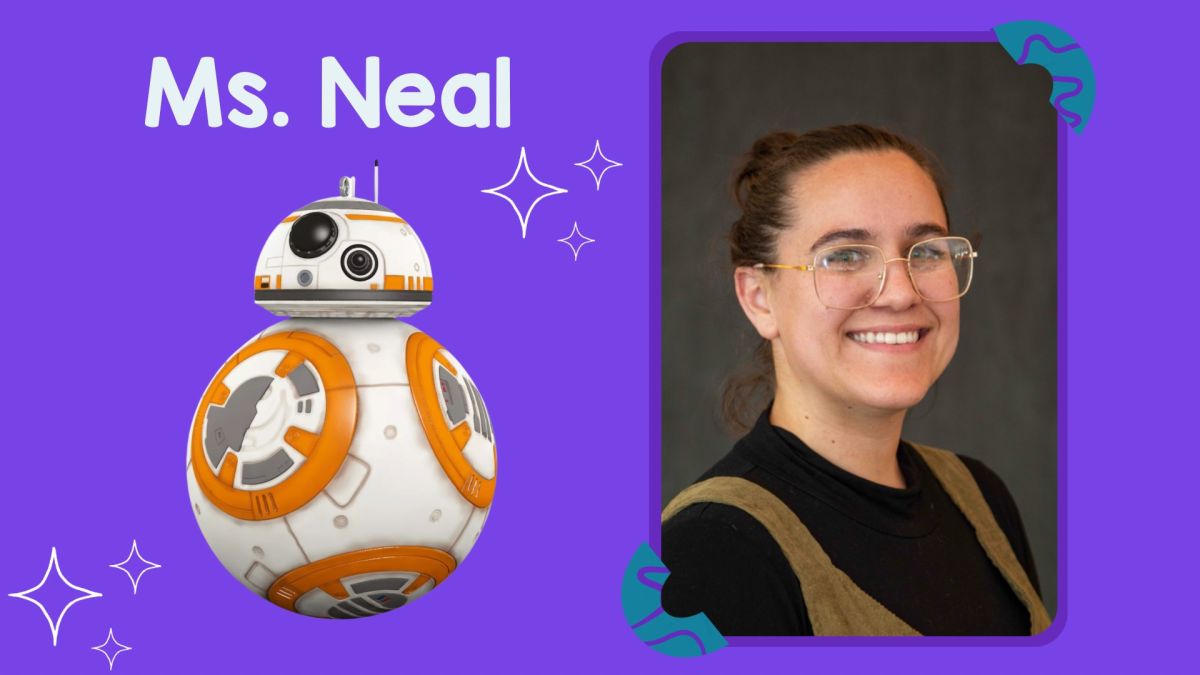 Ms Neal and BB8 from Star Wars