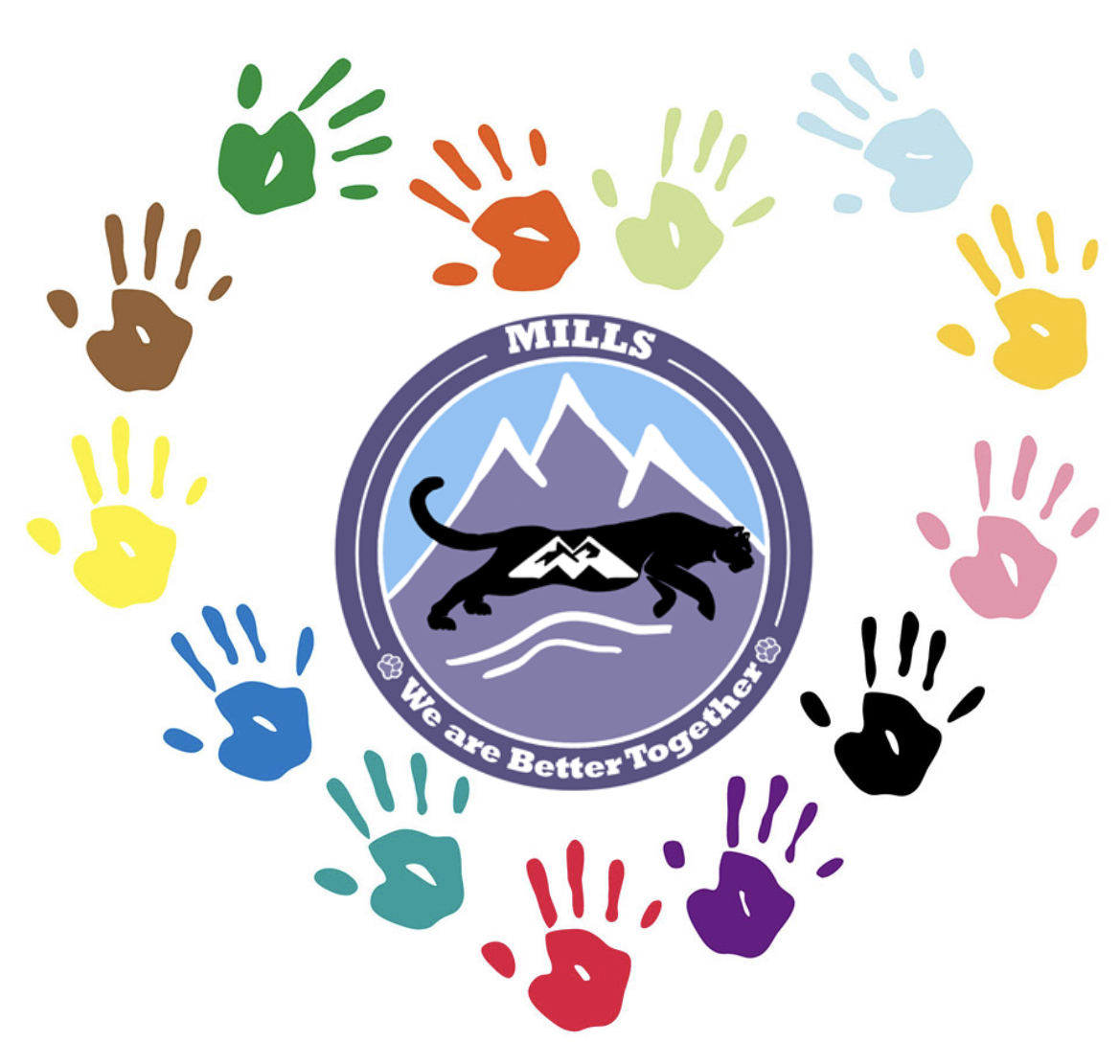 Mills logo surrounded by colorful hands