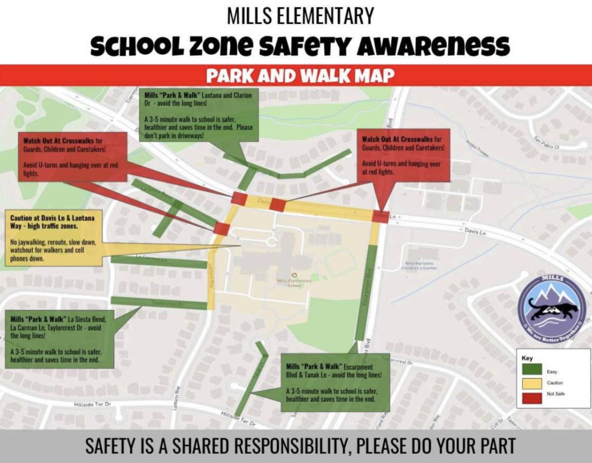 Safety Committee map on where to park around Mills