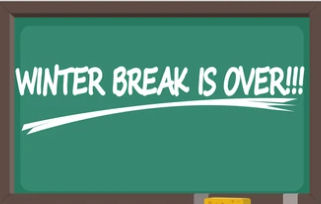 Winter Break is Over scribbled on a chalk board