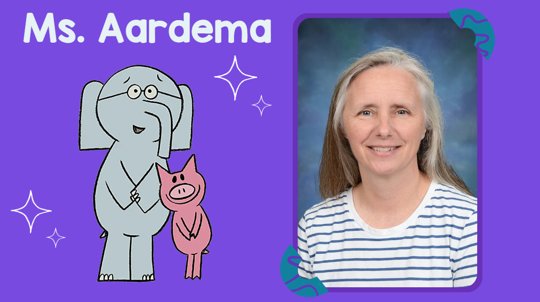 Ms. Aardema with Elephant and Piggie