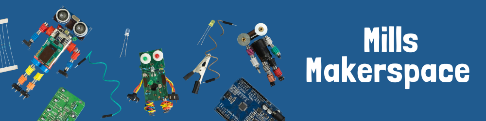 Mills MakerSpace with a bunch of robots floating around