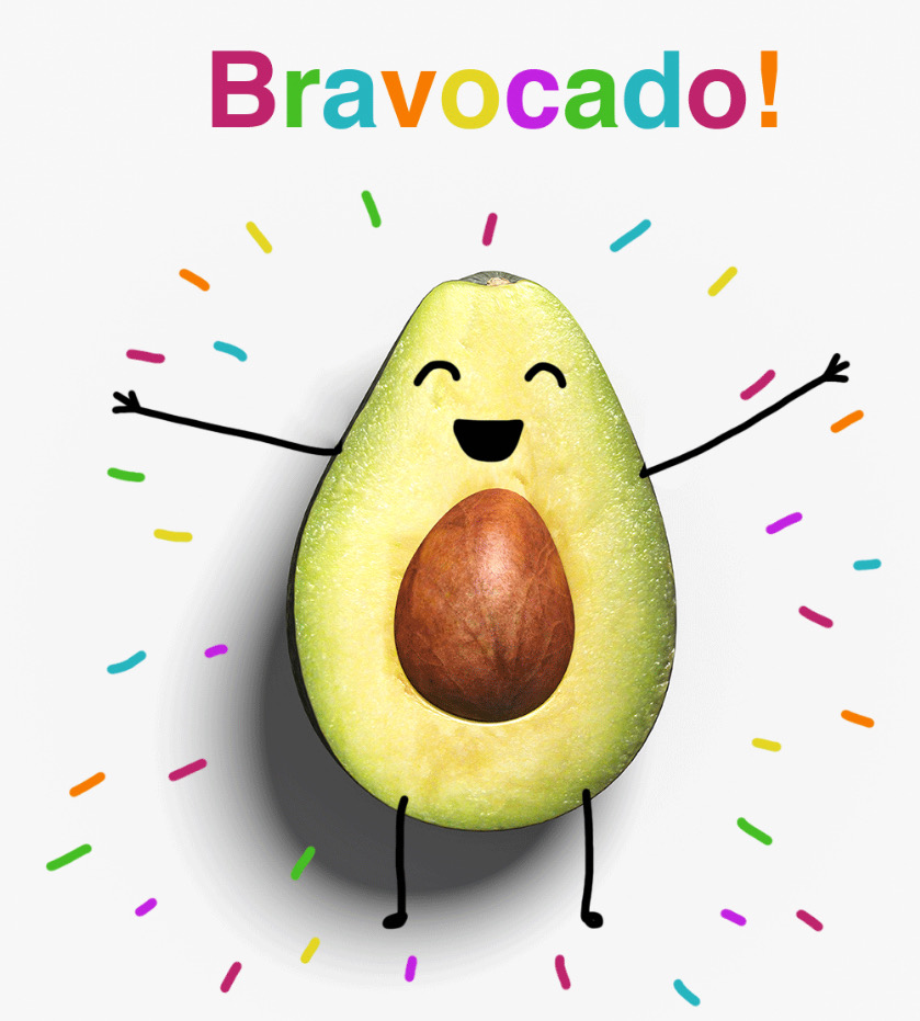 An Avocado saying Congratulations