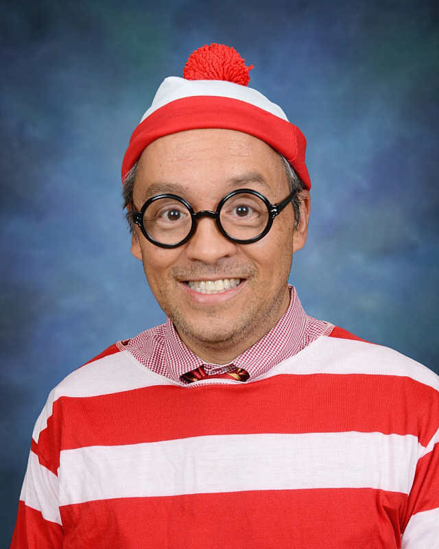 Picture of Mr. Meunier dressed as Waldo