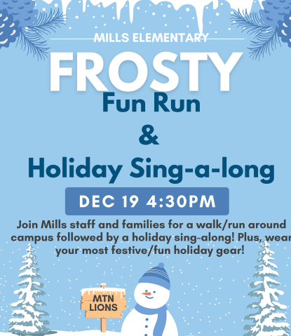 Frosty Fun Run Flyer. Event is Dec 19 at 430PM