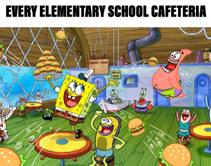 Mills Elementary Lunch Room in Sponge Bob format