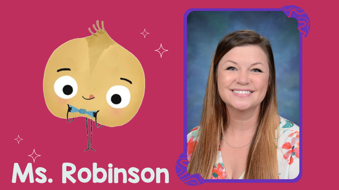 Ms. Robinson and a Cool Bean character