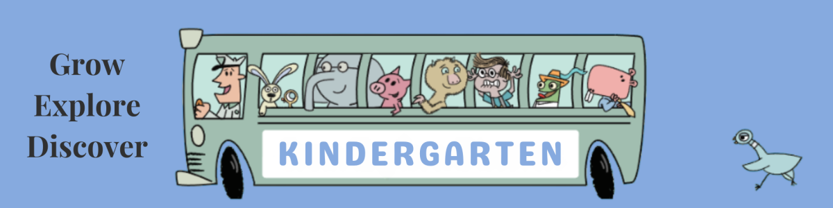Mills Kindergarten Logo with the Characters from Mo Willems on the Bus