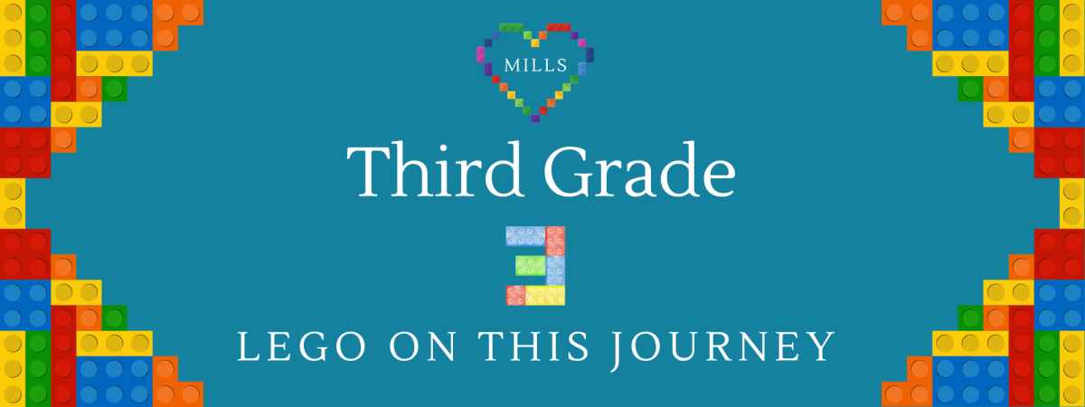 Mills Elementary 3rd Grade Logo: Lego on this third grade journey